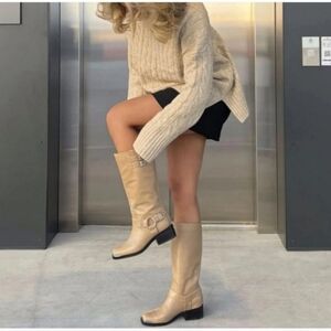 Dolce Vita Evi Leather Moto Boots Women’s Size 7 Natural Cream NWOB